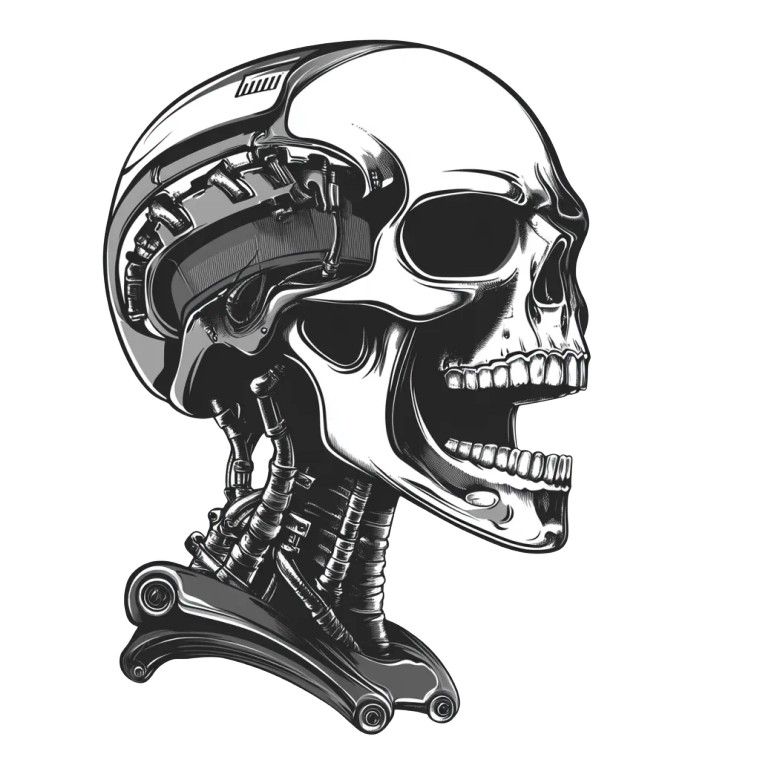 Robotic Skeleton Head Vinyl Car Decal Sticker – Waterproof & UV-Resistant 8"