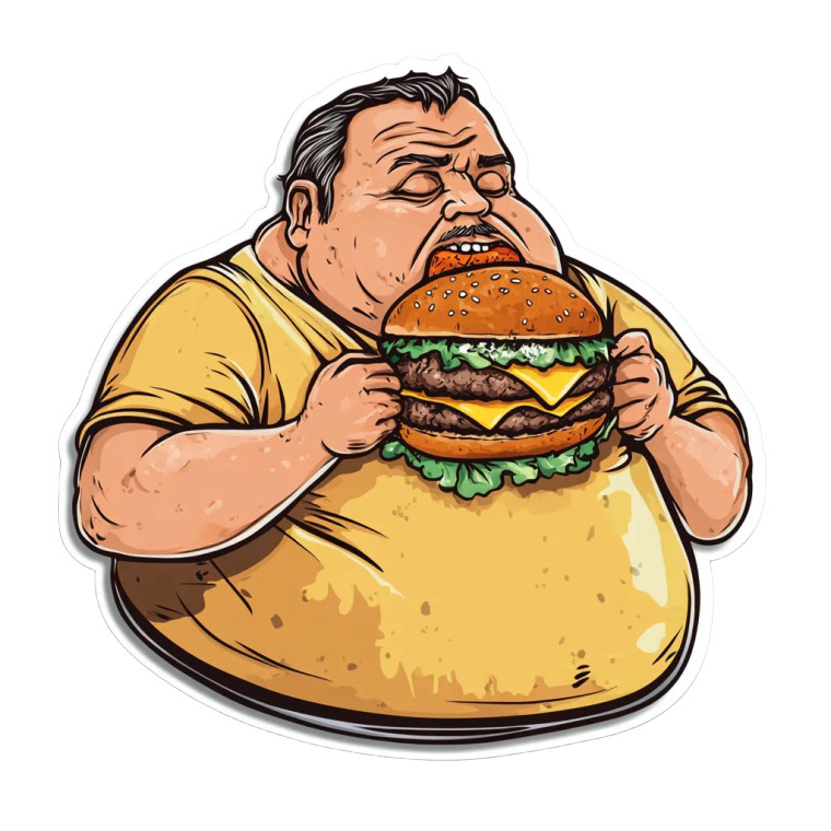 Fat Man Eating Burger Vinyl Car Decal Sticker – Waterproof & UV-Resistant 8"
