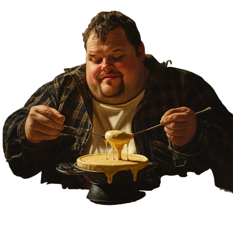 Fat Guy Eating Fondue Vinyl Car Decal Sticker – Waterproof & UV-Resistant 8"