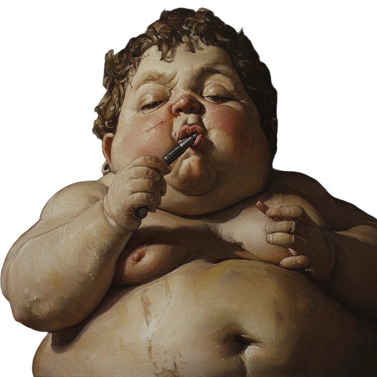 Fat Cherub Chewing Pen Vinyl Car Decal Sticker – Waterproof & UV-Resistant 8"