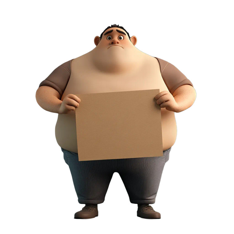 Fat Guy With Cardboard Character Vinyl Car Decal Sticker – Waterproof & UV-Resistant 8"