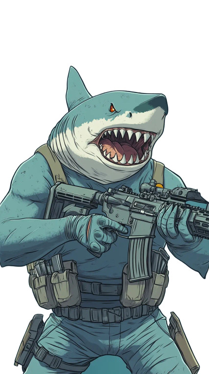 Angry Shark Soldier Vinyl Car Decal Sticker – Waterproof & UV-Resistant 8"