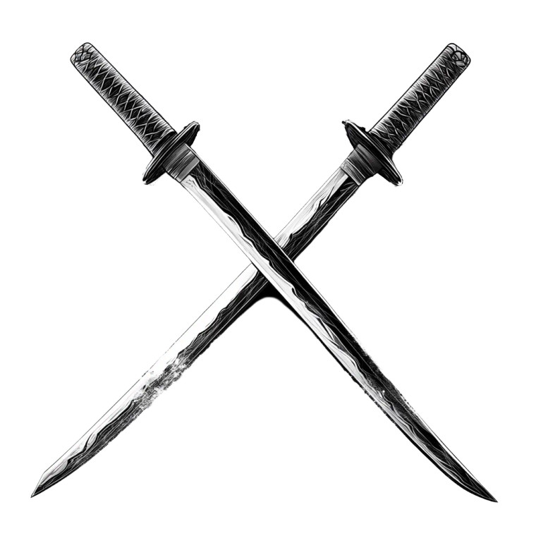 Crossed Katanas Ink Vinyl Car Decal Sticker – Waterproof & UV-Resistant 8"