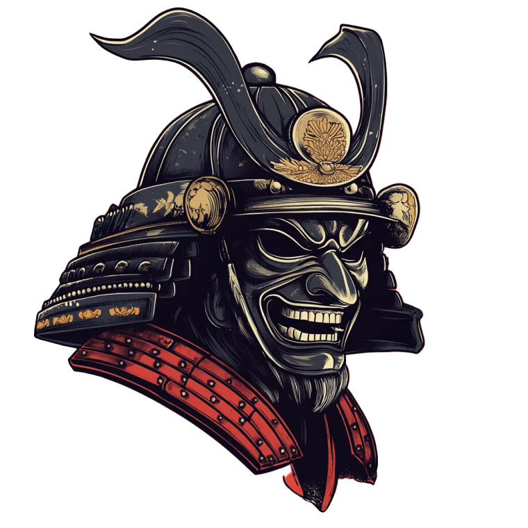 Smiling Samurai Mask Vinyl Car Decal Sticker – Waterproof & UV-Resistant 8"