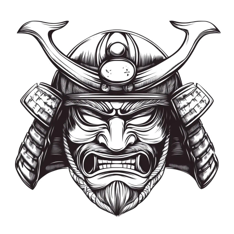 Samurai Mask Drawing V2 Vinyl Car Decal Sticker – Waterproof & UV-Resistant 8"