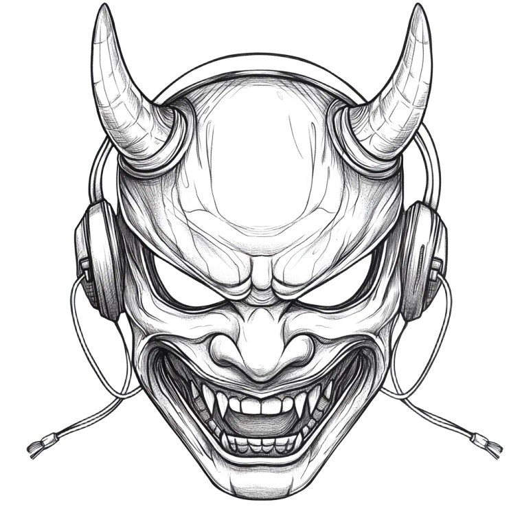 Hannya Mask Drawing Vinyl Car Decal Sticker – Waterproof & UV-Resistant 8"