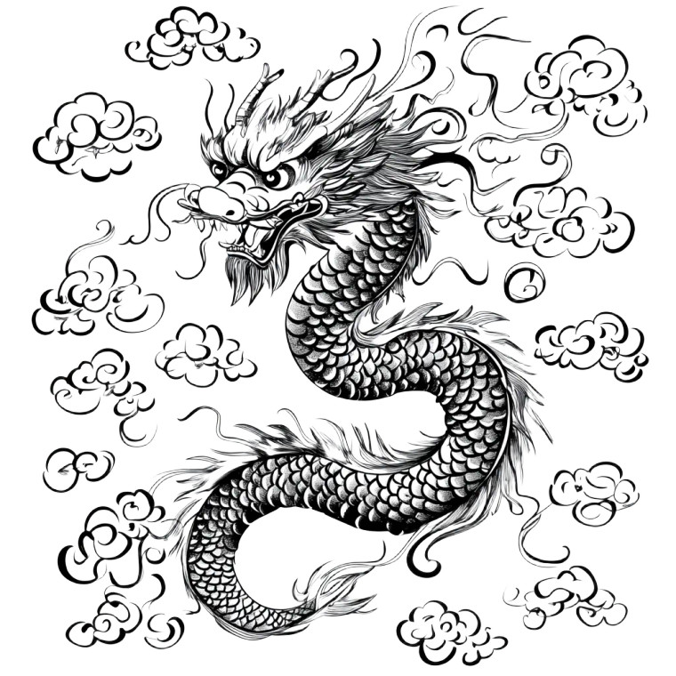 Chinese Dragon Illustration V2 Vinyl Car Decal Sticker – Waterproof & UV-Resistant 8"