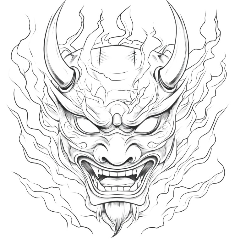 Oni Mask Drawing V3 Vinyl Car Decal Sticker – Waterproof & UV-Resistant 8"