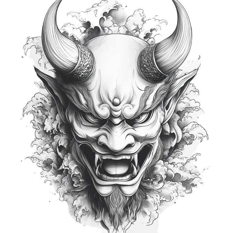 Oni Mask Tattoo V17 Vinyl Car Decal Sticker – Waterproof & UV-Resistant 8"
