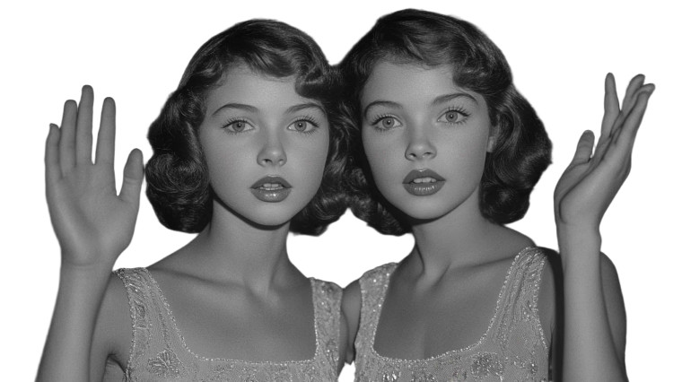 Identical Twins Waving Vinyl Car Decal Sticker – Waterproof & UV-Resistant 8"