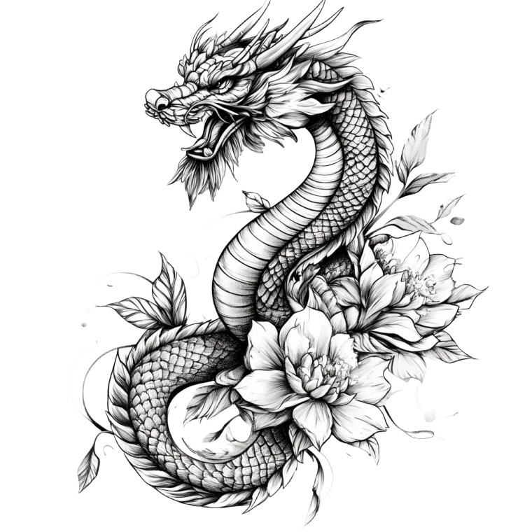 Dragon With Flowers Vinyl Car Decal Sticker – Waterproof & UV-Resistant 8" Dragon With Flowers Vinyl Car Decal Sticker – Waterproof & UV-Resistant 8"