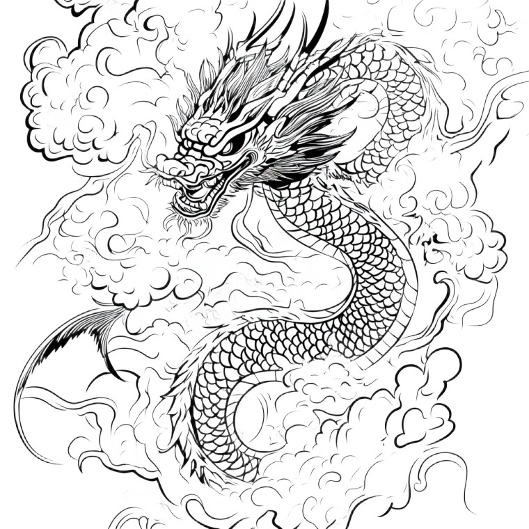Japanese Dragon Linework Vinyl Car Decal Sticker – Waterproof & UV-Resistant 8"