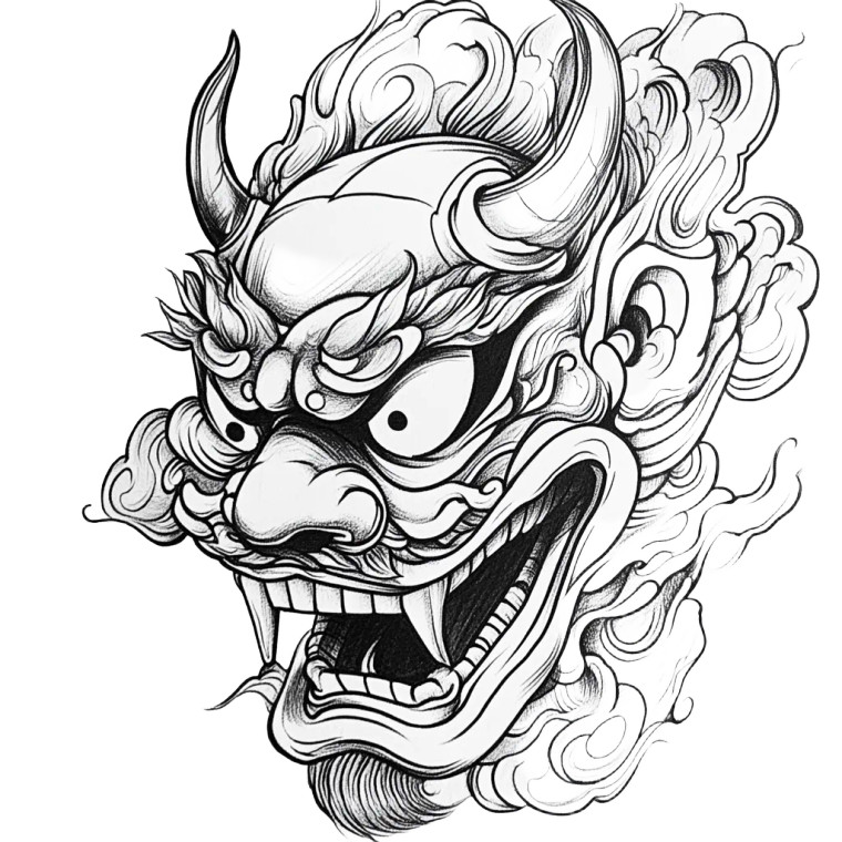 Hannya Mask Drawing V2 Vinyl Car Decal Sticker – Waterproof & UV-Resistant 8"