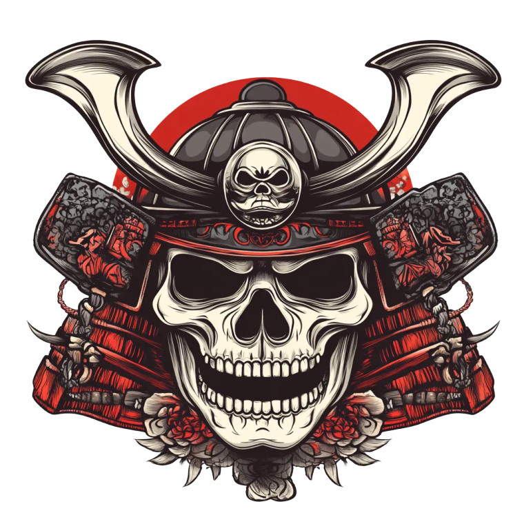 Samurai Skeleton Head Vinyl Car Decal Sticker – Waterproof & UV-Resistant 8"