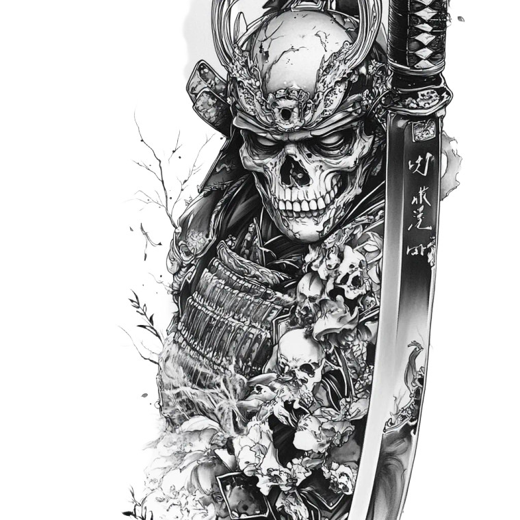 Samurai Skull Tattoo V5 Vinyl Car Decal Sticker – Waterproof & UV-Resistant 8"