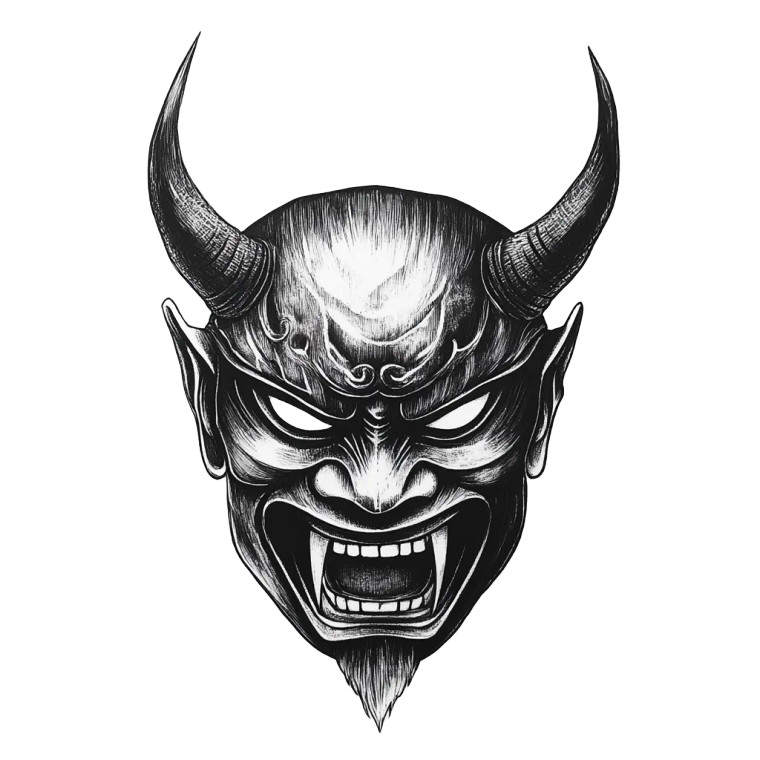 Oni Mask Drawing V4 Vinyl Car Decal Sticker – Waterproof & UV-Resistant 8"