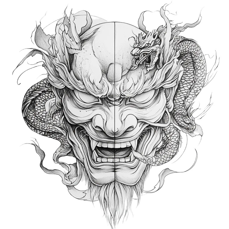 Hannya Dragon Tattoo Vinyl Car Decal Sticker – Waterproof & UV-Resistant 8"