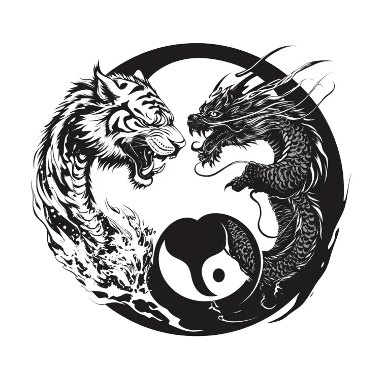 Tiger Vs Dragon Yin-Yang Vinyl Car Decal Sticker – Waterproof & UV-Resistant 8"