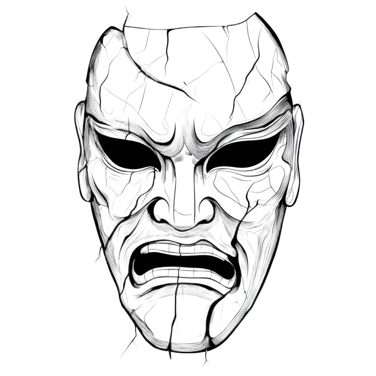 Broken Japanese Mask Vinyl Car Decal Sticker – Waterproof & UV-Resistant 8"