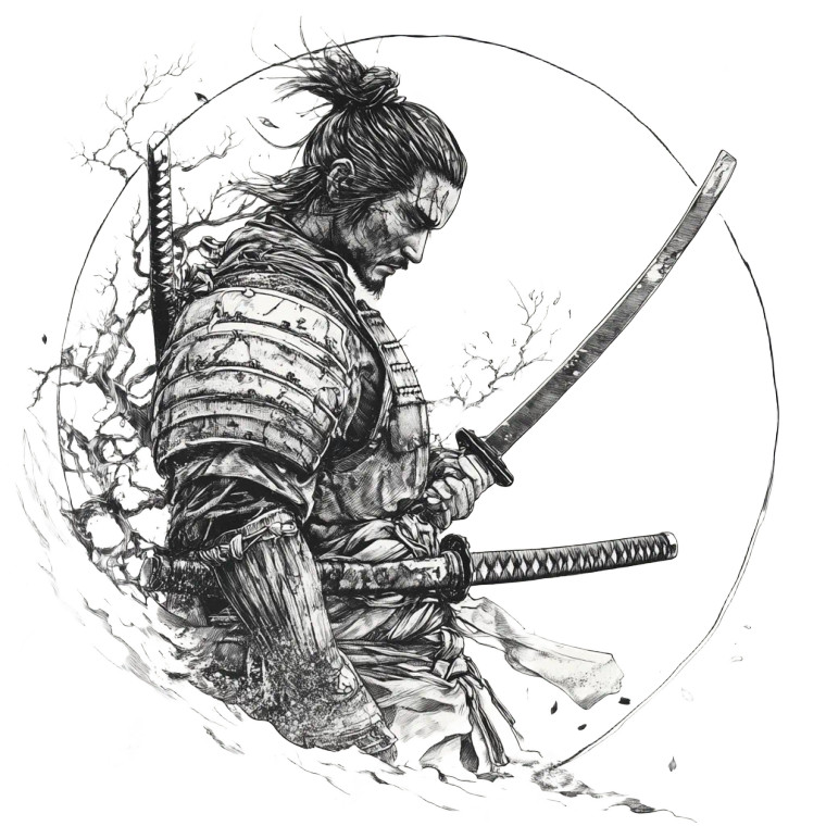 Samurai Linework Vinyl Car Decal Sticker – Waterproof & UV-Resistant 8"