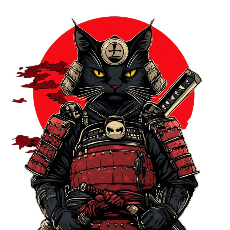 Samurai Cat V21 Vinyl Car Decal Sticker – Waterproof & UV-Resistant 8"
