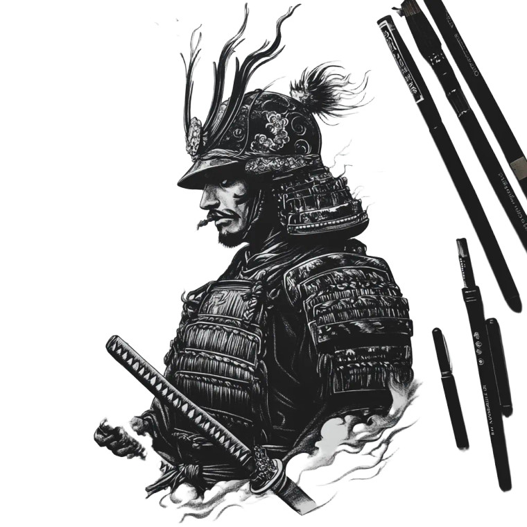 Samurai Smoke Sketch Vinyl Car Decal Sticker – Waterproof & UV-Resistant 8"
