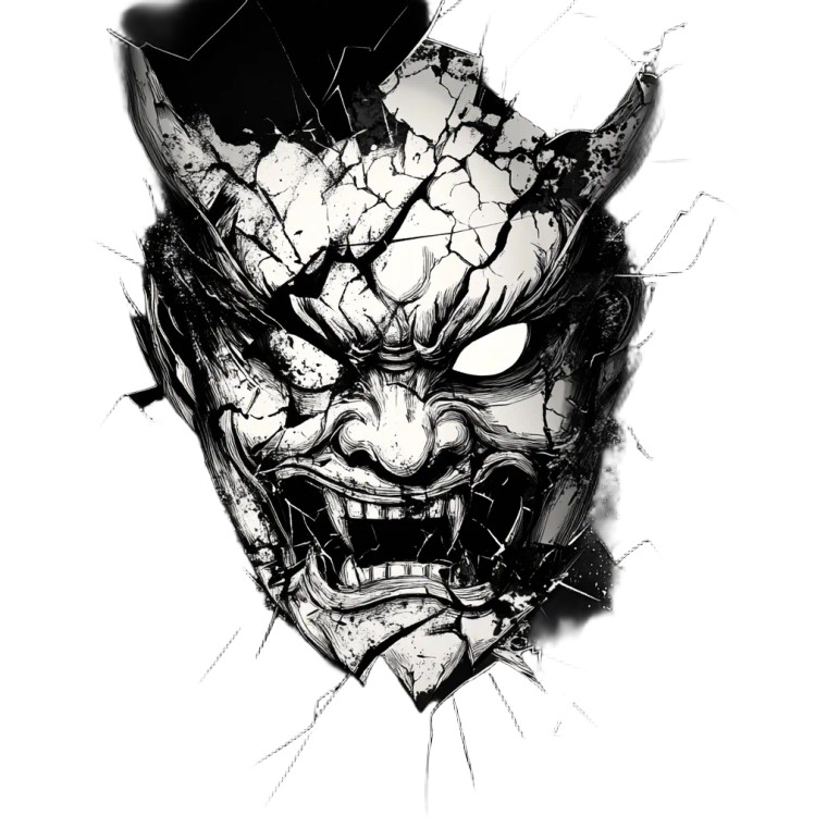 Shattered Oni Mask Vinyl Car Decal Sticker – Waterproof & UV-Resistant 8"
