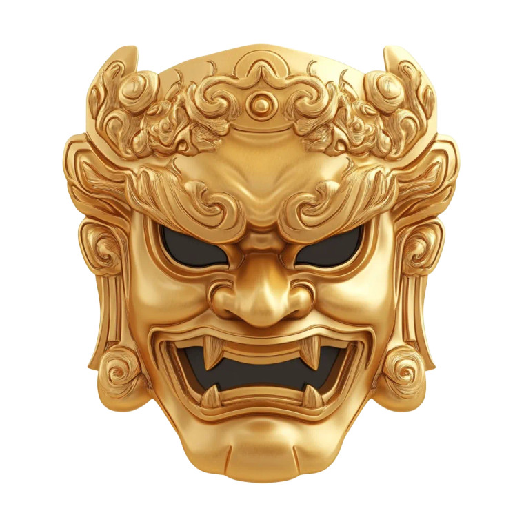Golden Japanese Mask Vinyl Car Decal Sticker – Waterproof & UV-Resistant 8"