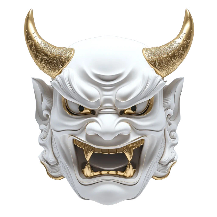 White Oni Mask Vinyl Car Decal Sticker – Waterproof & UV-Resistant 8"