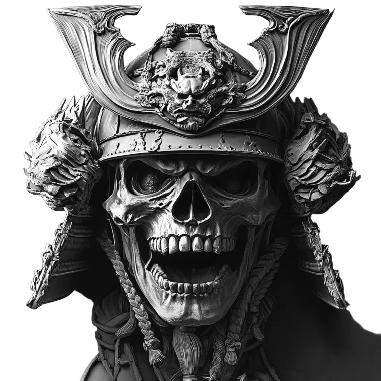 Samurai Skull Laughing Vinyl Car Decal Sticker – Waterproof & UV-Resistant 8"