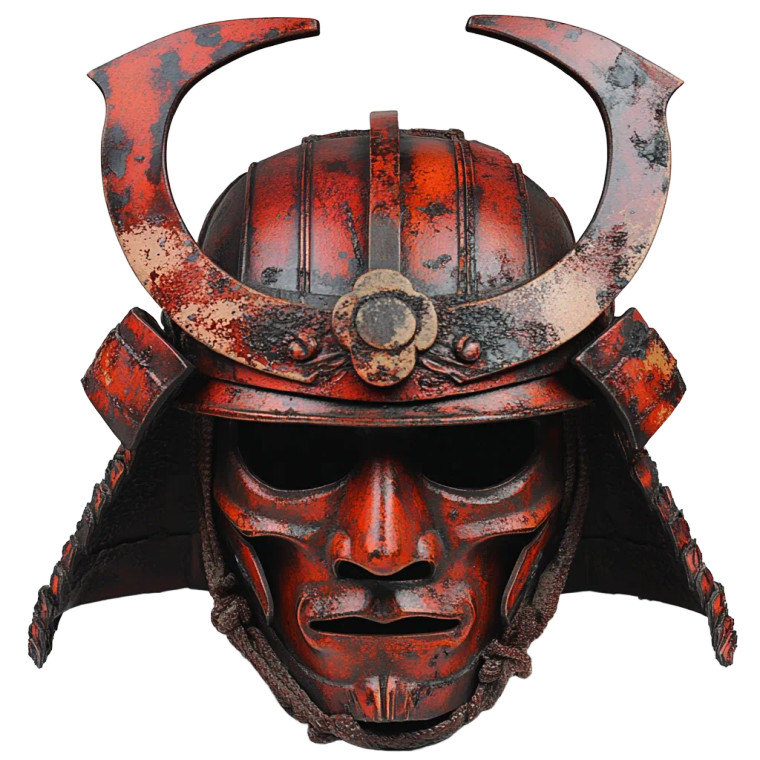 Rusty Samurai Mask Vinyl Car Decal Sticker – Waterproof & UV-Resistant 8"