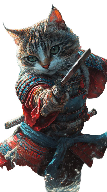 Samurai Tabby Cat V3 Vinyl Car Decal Sticker – Waterproof & UV-Resistant 8"