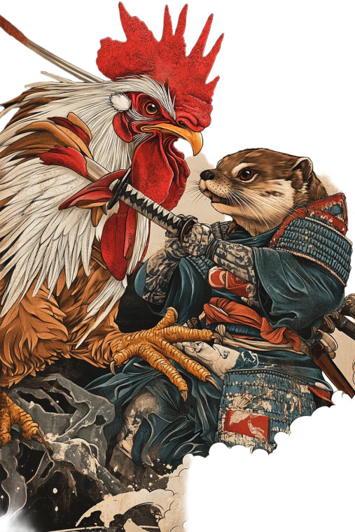 Samurai Animal Duel Vinyl Car Decal Sticker – Waterproof & UV-Resistant 8"
