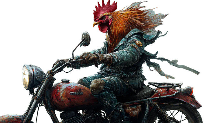 Rooster On Motorcycle Vinyl Car Decal Sticker – Waterproof & UV-Resistant 8"