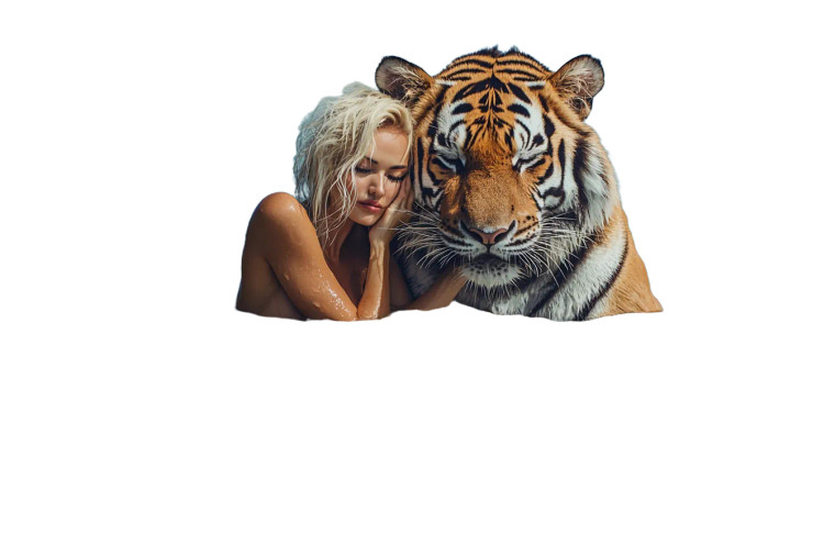 Glamorous Blonde With Tiger Vinyl Car Decal Sticker – Waterproof & UV-Resistant 8"