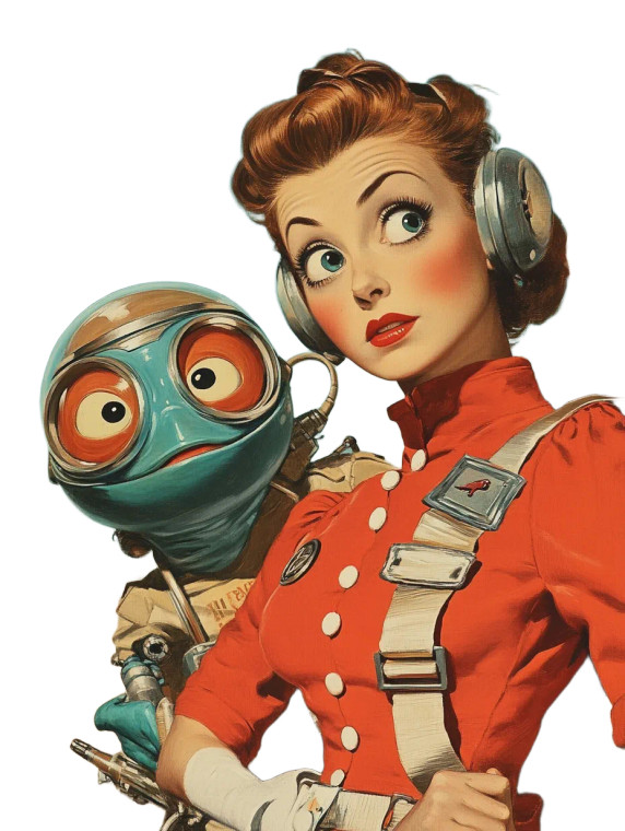 Retro Futurism Duo Vinyl Car Decal Sticker – Waterproof & UV-Resistant 8"