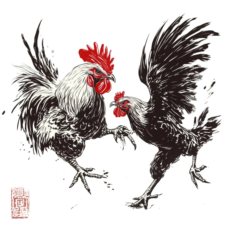 Rooster Fight Stamp Vinyl Car Decal Sticker – Waterproof & UV-Resistant 8"