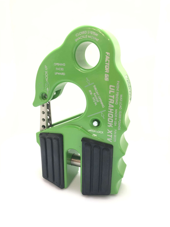 Factor 55 Winch Clevis Hook | Ultra Hook | Green Aluminum | 10000 lb Max Load | Integrated Shackle Pin Mount