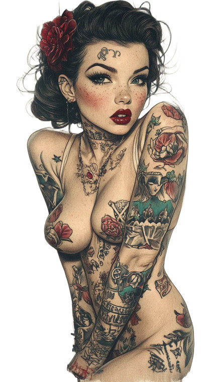 Tattooed Pin-Up Girl Vinyl Car Decal Sticker – Waterproof & UV-Resistant 8"