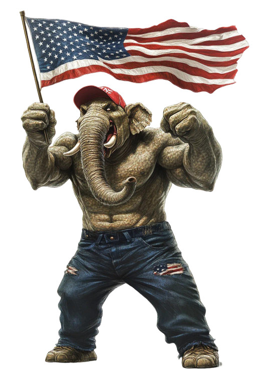 Angry Flag-Waving Elephant Vinyl Car Decal Sticker – Waterproof & UV-Resistant 8"