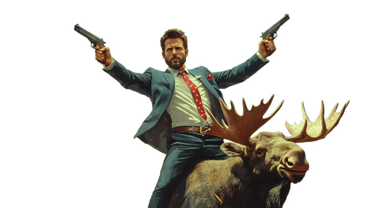 Surreal Moose Gunslinger Vinyl Car Decal Sticker – Waterproof & UV-Resistant 8"