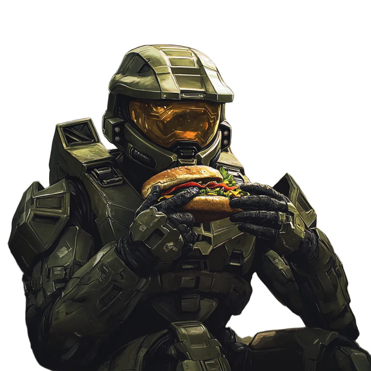 Master Chief Eating Vinyl Car Decal Sticker – Waterproof & UV-Resistant 8"