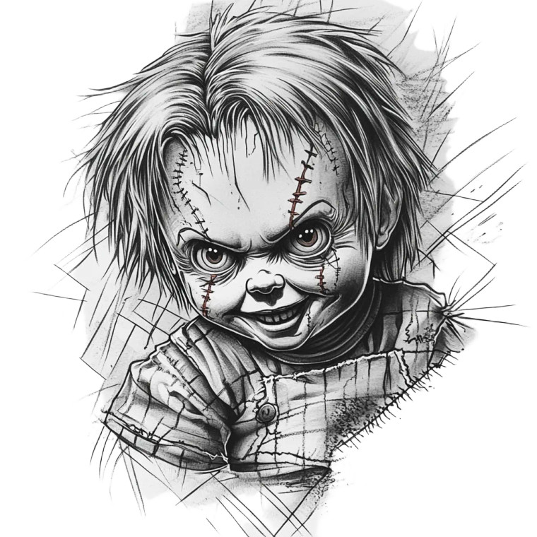 Chucky Tattoo Art Vinyl Car Decal Sticker – Waterproof & UV-Resistant 8"