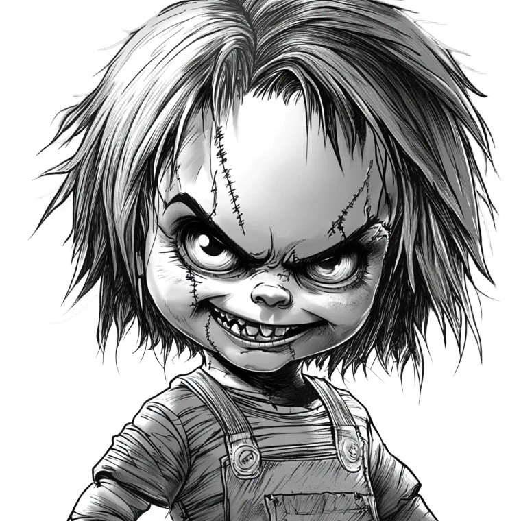 Menacing Chucky Art Vinyl Car Decal Sticker – Waterproof & UV-Resistant 8"