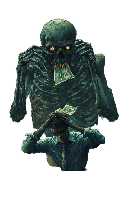 Skeletal Debt Monster Vinyl Car Decal Sticker – Waterproof & UV-Resistant 8"