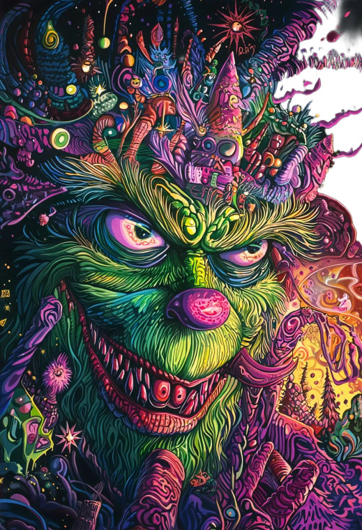 Psychedelic Christmas Grinch Vinyl Car Decal Sticker – Waterproof & UV-Resistant 8"