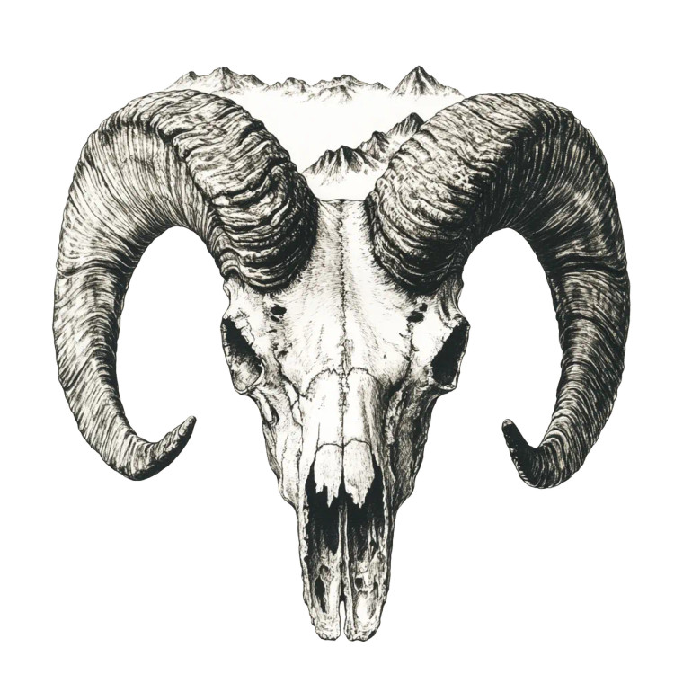 Horned Sheep Skull Mountains Vinyl Car Decal Sticker – Waterproof & UV-Resistant 8"