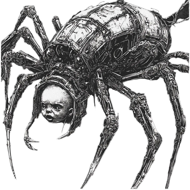 Baby-Faced Cyborg Spider Vinyl Car Decal Sticker – Waterproof & UV-Resistant 8"