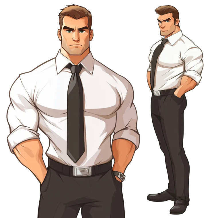 Muscular Executive Cartoon Vinyl Car Decal Sticker – Waterproof & UV-Resistant 8"