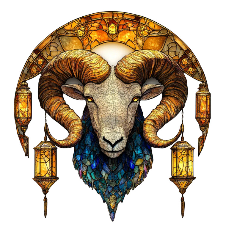 Stained Glass Ram Vinyl Car Decal Sticker – Waterproof & UV-Resistant 8"